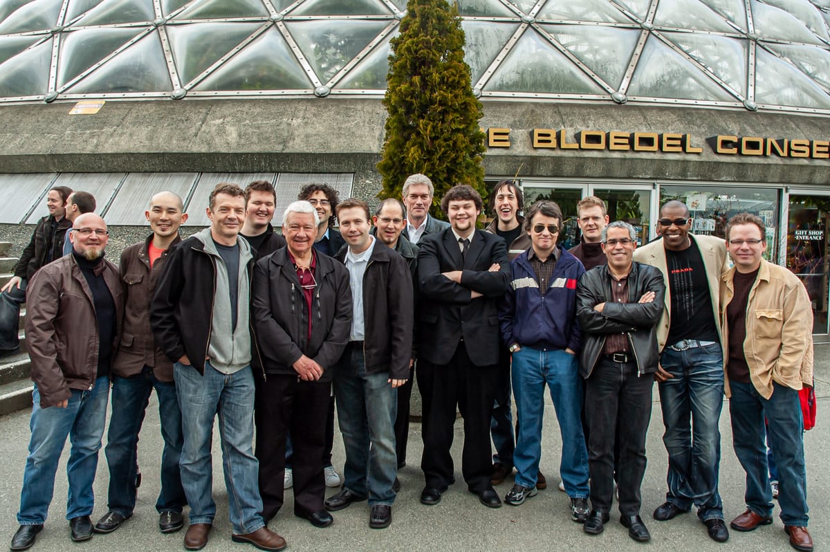 The drummers outside the Bloedel Conservatory