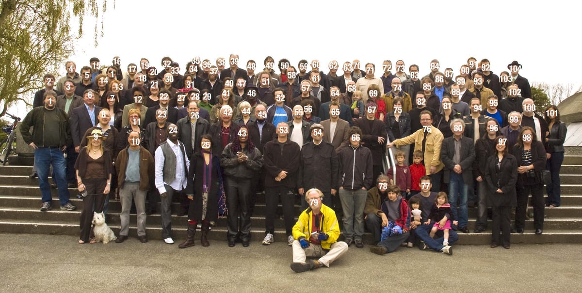 The group photograph with a number over each face